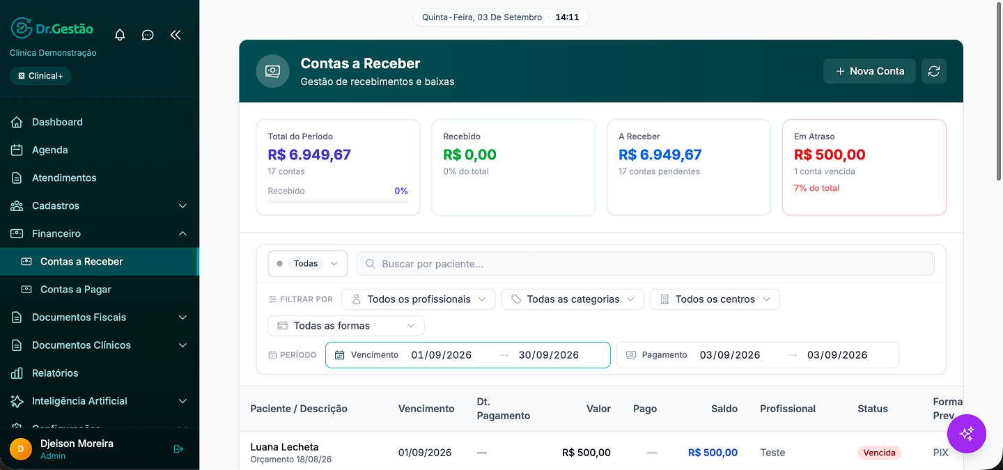 Tela de cobrança automática do Dr. Gestão