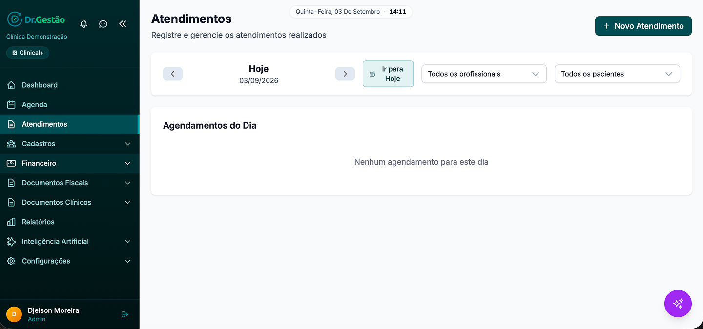 Tela de prontuário eletrônico do Dr. Gestão